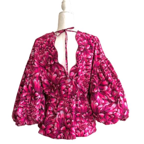 Kika Vargas X Target Pink Floral Mum Puff Sleeve Scallop Blouse Top Large NEW - Picture 6 of 13